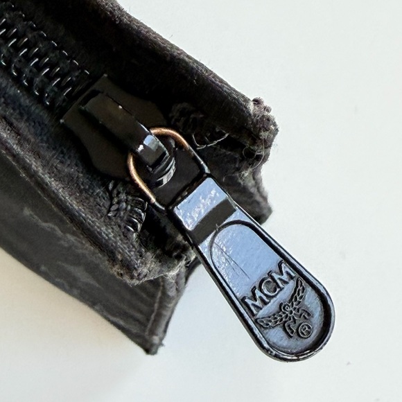 MCM Black Nylon Monogram Visetos Pouch with Gold Accents Unisex Travel Bag